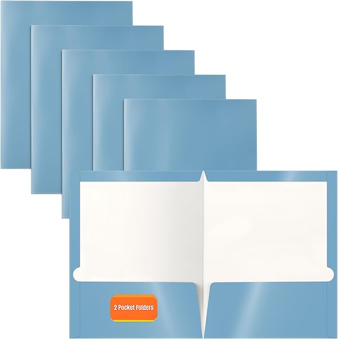 Better Office Products 2 Pocket Glossy Laminated Light Blue Paper Folders by BetterOfficeProducts