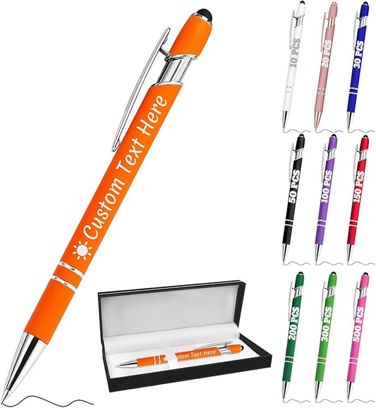 Personalized Pens with Name Custom Engraving Ballpoint Pens with Stylus Tip Customized Smooth Writing Pens Personalized Gifts for Anniversary Birthday or Graduation(Orange,Black Ink)