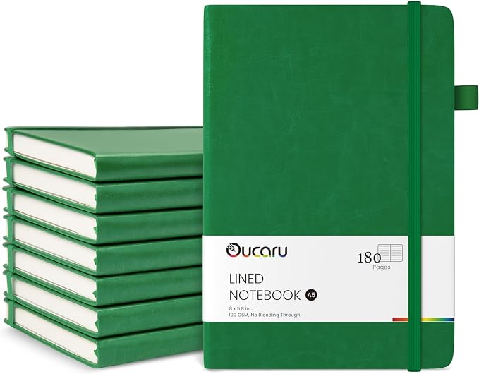 Oucaru Lined Journal Notebook, 8 Pack, 180 Pages, A5 Journals by Oucaru