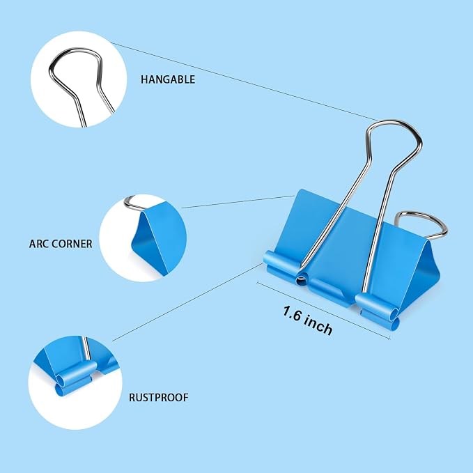 Ufmarine Large Binder Clips 1.6 inch Length, Colorful Paper Clips Large - Image 5