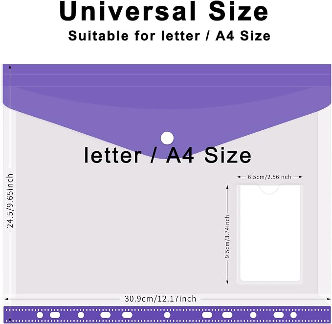 Colorlife Binder Pocket 12 Pack Plastic Envelopes Binder Folders 11 Holes - Image 2