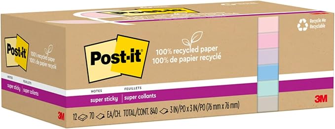 Post-it 100% Recycled Super Sticky Notes, 4 x 4 in, 6 Pads | School Supplies - Image 10
