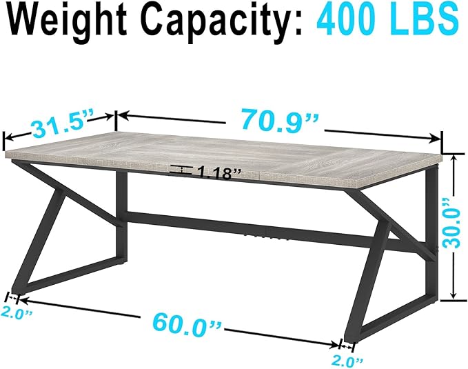 HSH 70 Inch Long Grey Desk, Large Home Office Computer Desk for 2 People, Industrial Wood and Metal Executive Work Writing Study Gaming Desk Table, Modern Bedroom Simple PC Laptop Desk Double Desk-DeskLoop Office