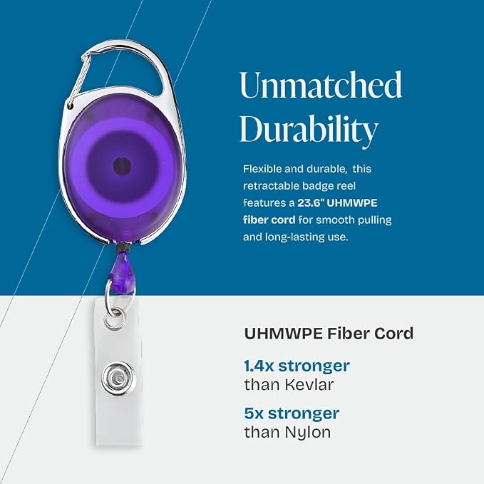 2 Pack Id Badge Holder With Clip – Transparent Purple Badge Reels with Id - Image 2