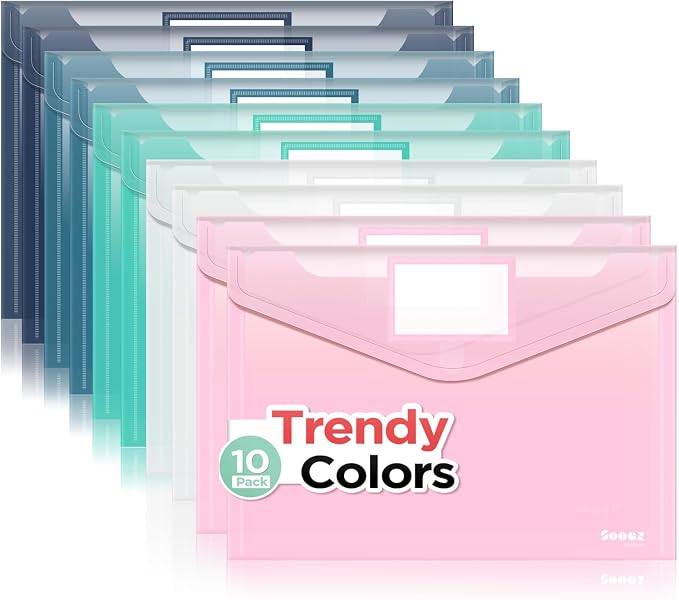 Sooez 10Pack Plastic Envelopes, Plastic File Folders, Super Heavyweight by Sooez