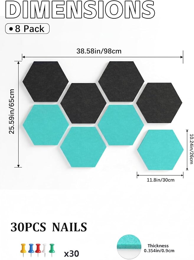 8 Pack Hexagon Felt Bulletin Board Tiles - Image 3