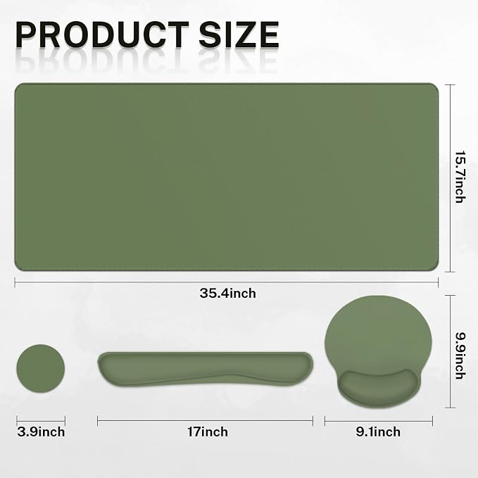 Britimes Olive Green Keyboard Mouse Pad Set 4in1 Large Mousepad+Keyboard Wrist - Image 2