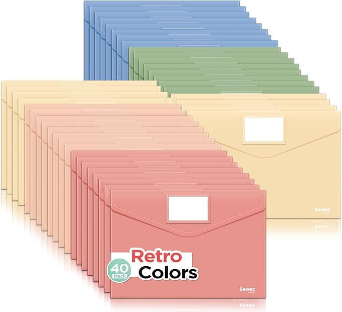 Sooez 40 Pack Plastic Envelopes, Plastic File Folder, Folders by Sooez