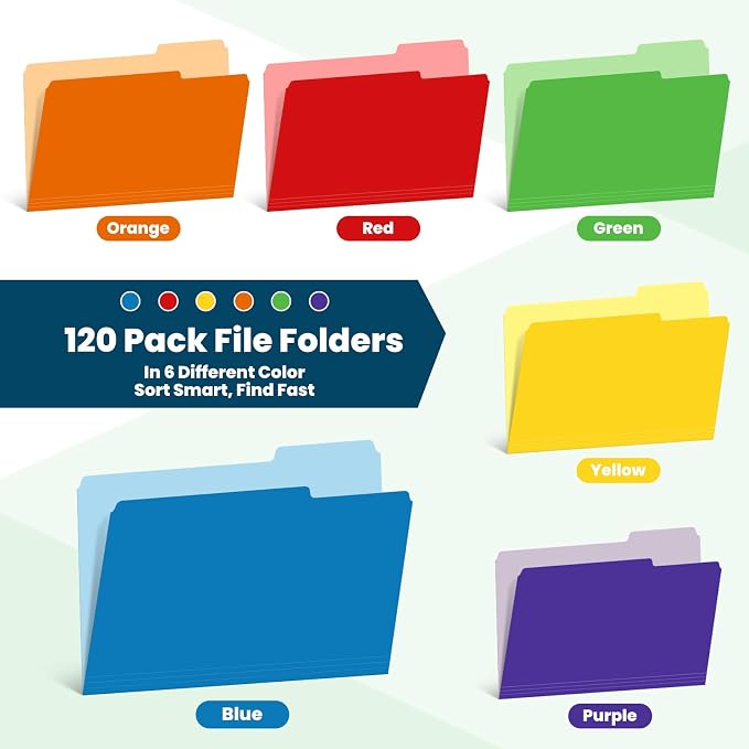 120 Pack Two-Tone Color File Folders, Bulk Letter Size Folders - Image 2