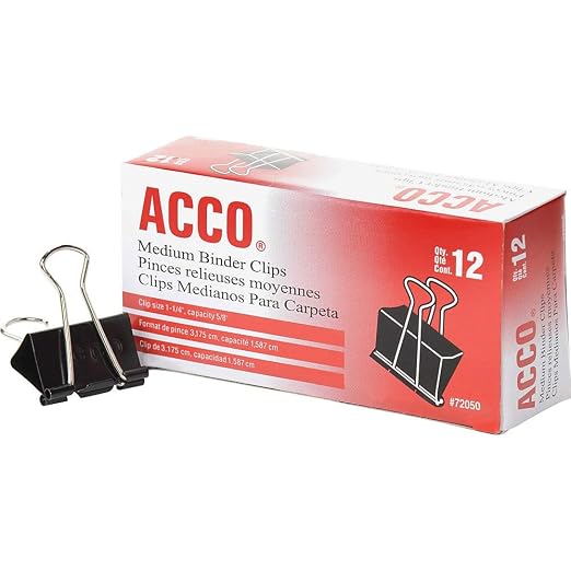 Acco 72050 Medium Binder Clips, 1-1/4-Inch W, 5/8-Inch Cap, Blk/Silver by ACCO+Brands