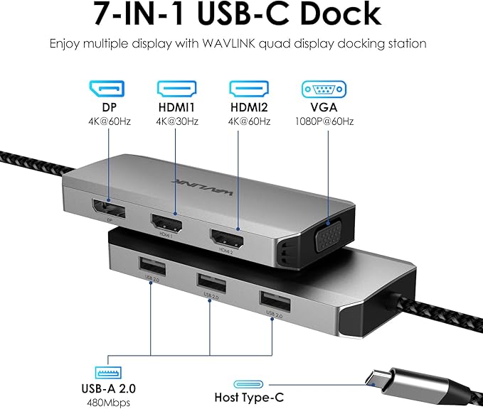 WAVLINK USB C Docking Station (Grey)-DeskLoop Office