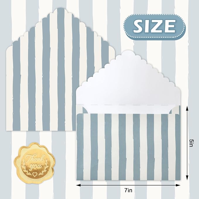 Whaline 50 Pcs Blue White Striped Envelopes Dusty Blue Invitation Envelope - Image 2