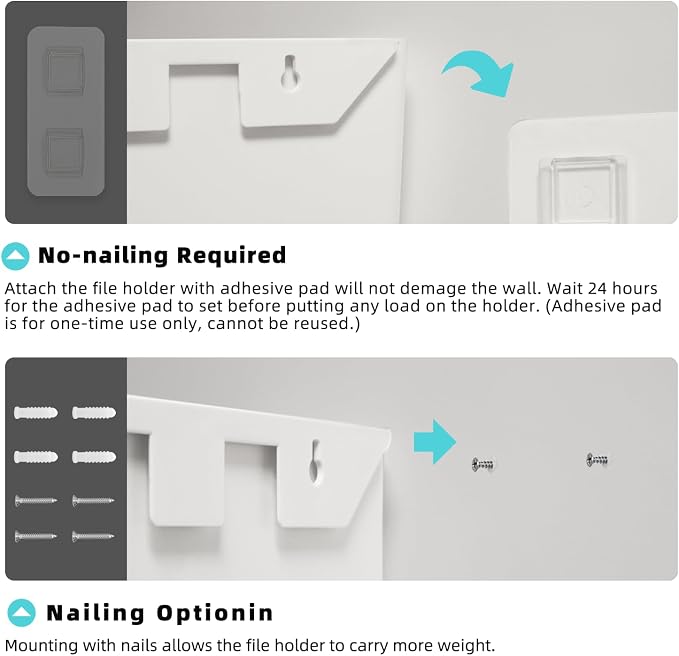 JOMOLA No Drilling File Holder 2 Pack Mail Organizer Wall Mount File Organizer - Image 3
