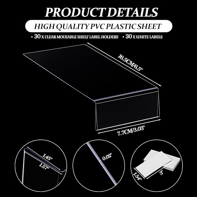 Containlol 30 Pcs Moveable Shelf Label Holders Clear Transparent Plastic - Image 2
