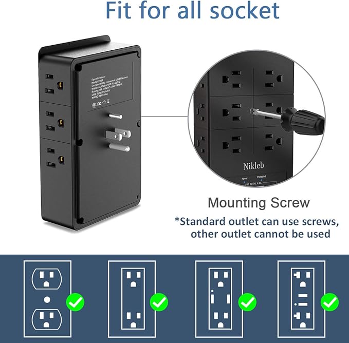 Surge Protector Wall Charger, 12 Wide AC Outlets Power Strip, 4 Ports USB Charging Blocks, Multiple Plug Adapter Wall Mount, Plug Extender Heavy Duty, Outlet Splitter for Home, Office Supplies-DeskLoop Office