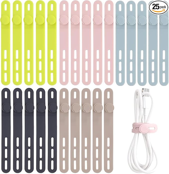 Oligei 25 Pcs Silicone Cable Ties, Cable Ties Reusable, High Elasticity Cord by Oligei