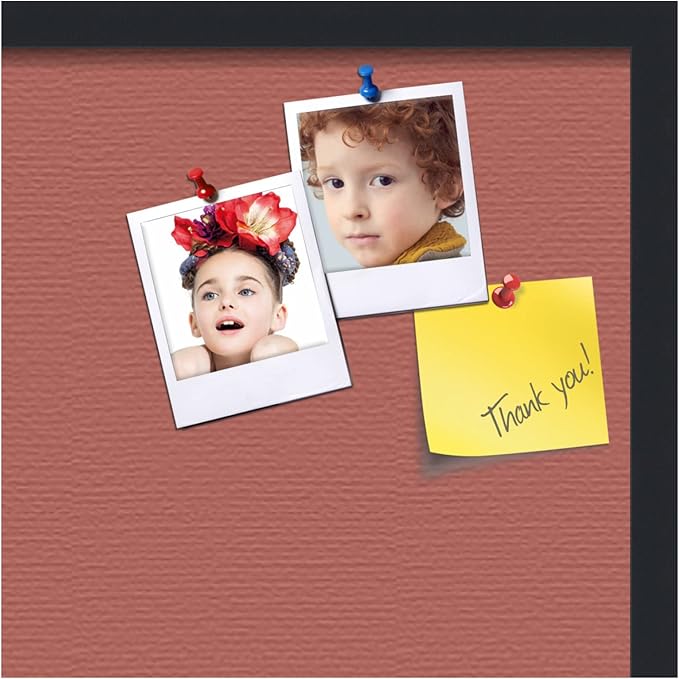 PinPix 24x24 Inch Cork Bulletin Board. This Decorative Framed Pin Board Comes with Crimson Pastel Design and a Satin Black Frame. Ideal for Home Office Decor or Message Board (PinPix-1807)-DeskLoop Office