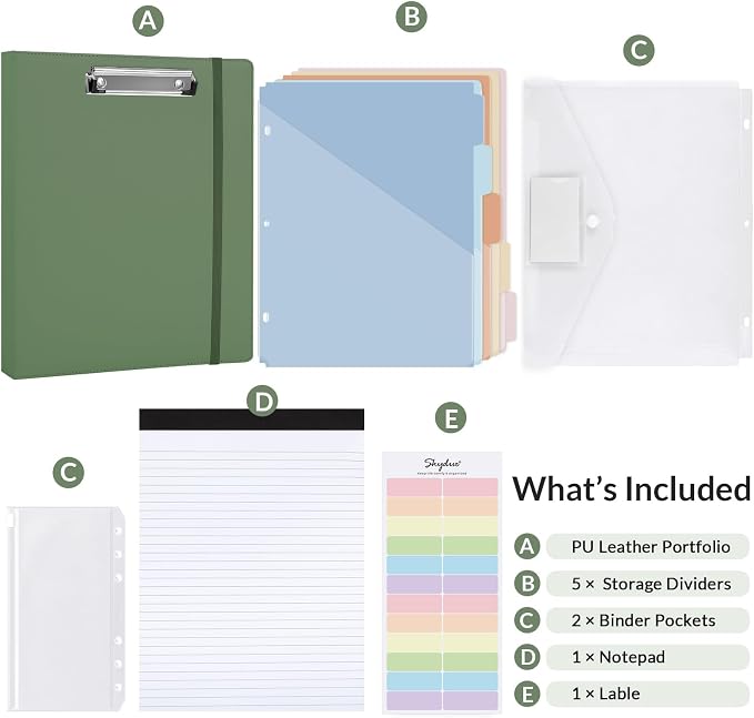 SKYDUE 3 Ring Binder with Clipboard, 13.2" × 10.2" Faux Leather 1 Inch Binder - Image 3