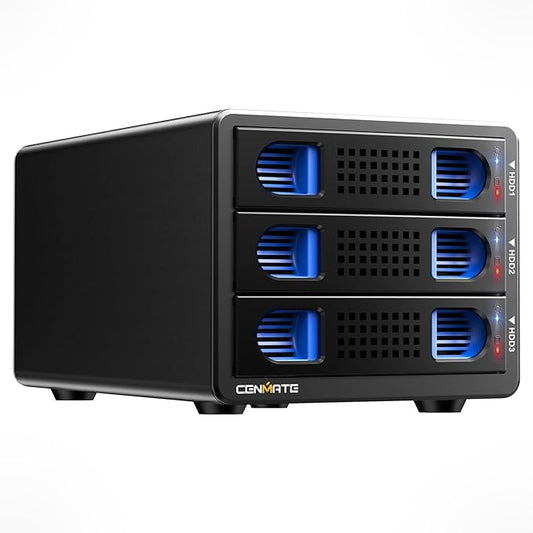 3 Bay Hard Drive Enclosure with Cooling Fan for 2.5“/3.5" SATA HDD/SSD with USB A/C 3.0, Support 60TB, Hot Swappable, Daisy Chain Expansion, Tool-Free HDD Enclosure, DAS(NO RAID/NAS)-DeskLoop Office