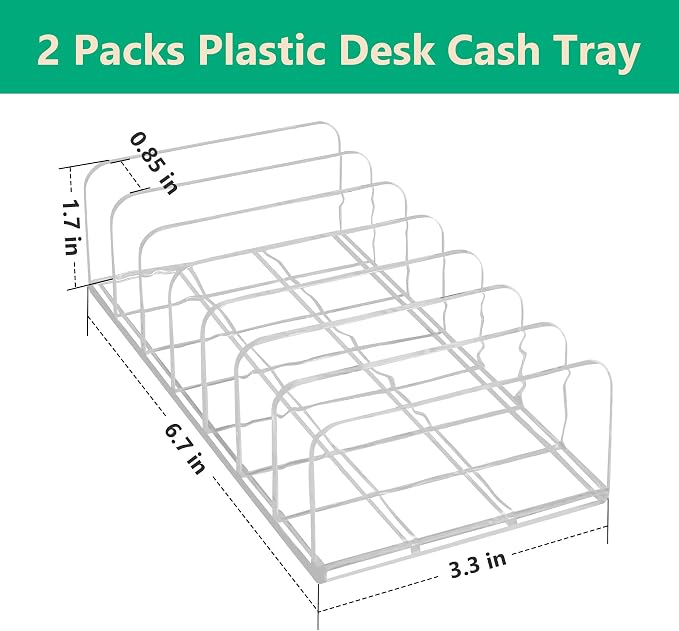 2 Packs Acrylic Mail Organizer Plastic Desk Cash Tray, 7 Section Divided Vanity - Image 2