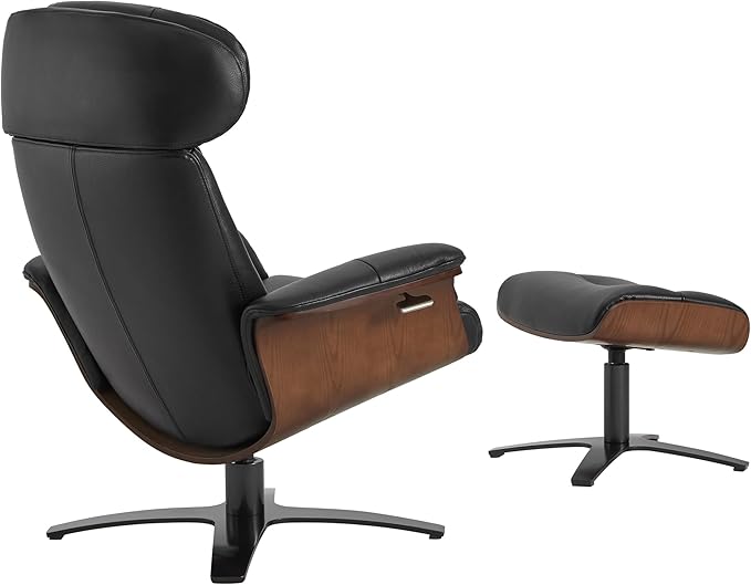 CHITA Genuine Leather Reclining Swivel Chair with Adjustable Headrest and Ottoman for Living Room, Black-DeskLoop Office