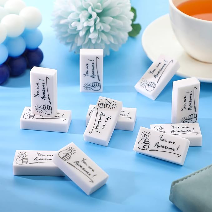 Fuutreo 100 Pcs Welcome Back to School Gifts for Students Inspirational Pencil Erasers Bulk You are Awesome White Cute Fun Erasers First Day of School Gifts Classroom Prizes from Teachers-DeskLoop Office