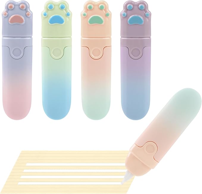 Temiary 4P Cute Cat Paw White Correction Tapes, Aesthetic Applicator Set - Image 2