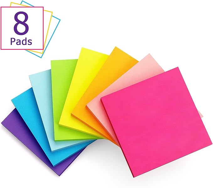 Eastern Wolf 8 Pads Sticky Notes 3x3 Self-Stick Notes 8 Bright Multi Colors Purple Sticky Notes, 85 Sheet/Pad-DeskLoop Office