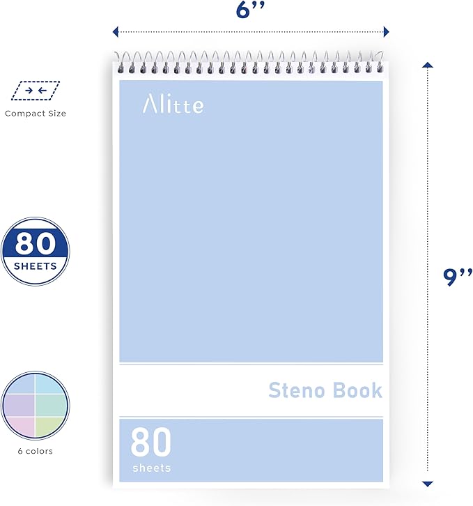 Steno Pads Spiral 6x9-12 Pack Pastel Colors - Perfect for Work, School, and Home Use, Easy Tear-Off Pages, Gregg ruled, White Paper - No Ink Bleeds - 80 Sheets-DeskLoop Office
