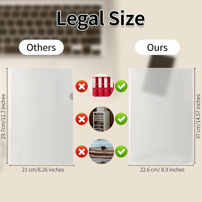 24 Packs Legal Size Clear Project Pocket Sleeves 9”x14.5”L-Type Plastic Folders - Image 2