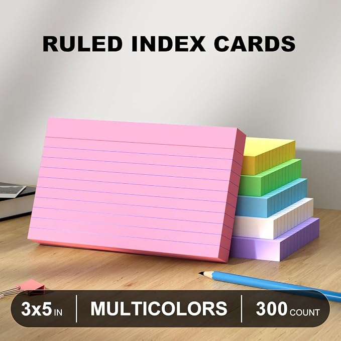 600 Count Colored Index Cards 3x5 in Ruled Flash Cards - Image 2