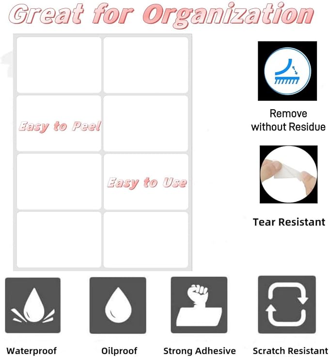 Removable Label Stickers for Organizing -200PCS 3 x 2 inch Waterproof White - Image 3