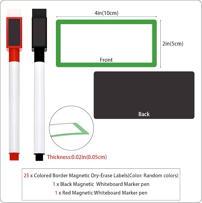 25 pcs Colored Border Magnetic Dry Erase Labels, VEINARDYL 4" x 2" Reusable - Image 2