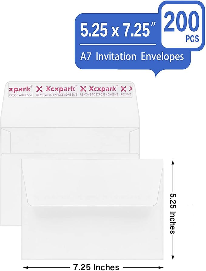 Xxcxpark 200 Qty Printable A7 Invitation Envelopes 5.25X7.25 inches Cards - Image 2
