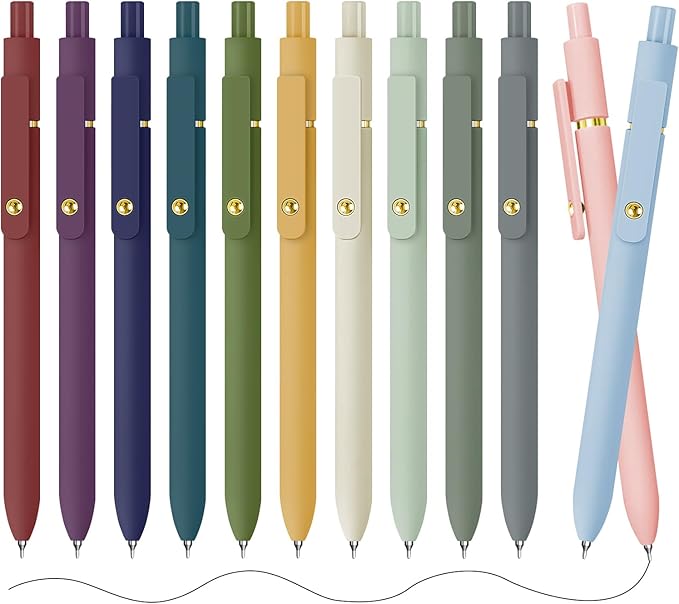 Gel Pens, 12 Pack Gold Retro and Gold Morandi 0.5mm Black Ink Pens Fine Point Smooth Writing Pens for School Office Supplies, Gifts for Women Girls-DeskLoop Office