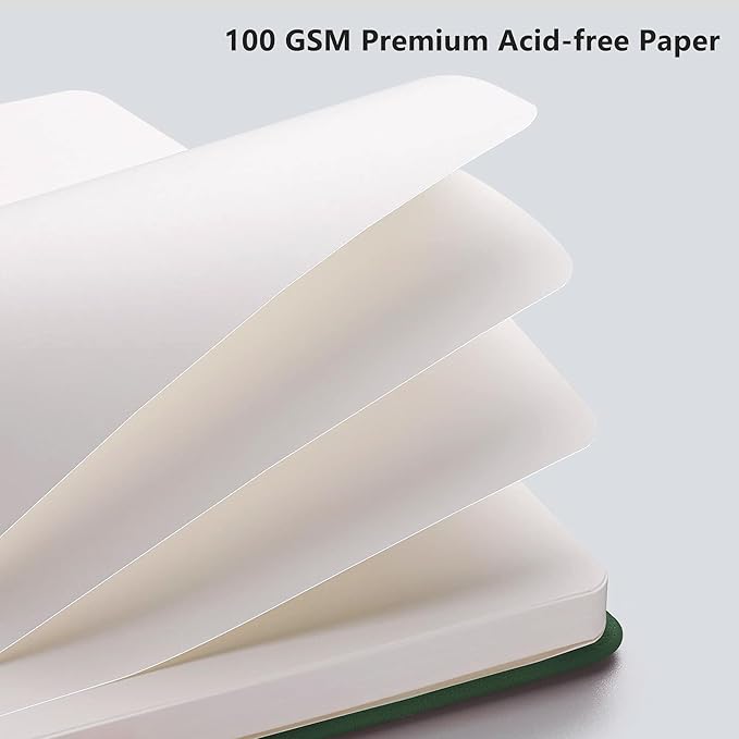 RETTACY Blank Journal Notebook, 192 Pages, A5 Medium Size (5.7'' x 8.3''), Leather Hardcover, 100 GSM Thick Paper, for Sketching, Drawing, Painting (Dark Green)-DeskLoop Office