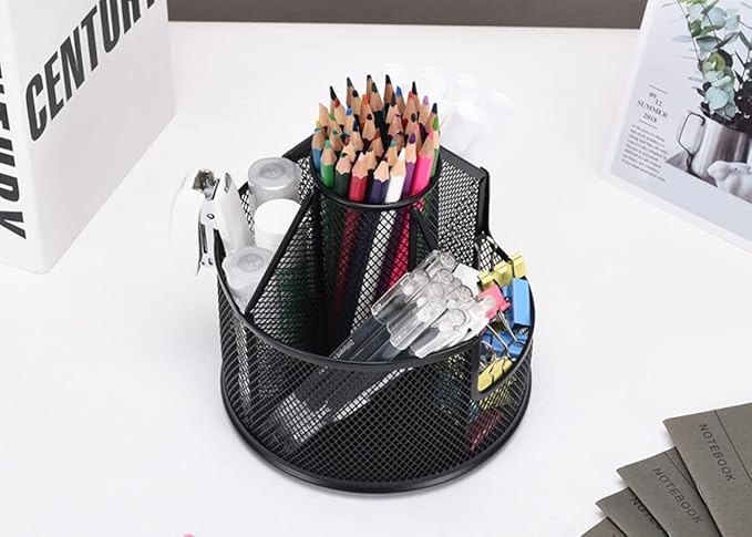 Pencil Holder, Rotating Desk Organizer, Metal Pen Organizer Mesh Pen Holder Office Desk Accessories Cute Office, School, Home,Art Suppliers (Black)-DeskLoop Office