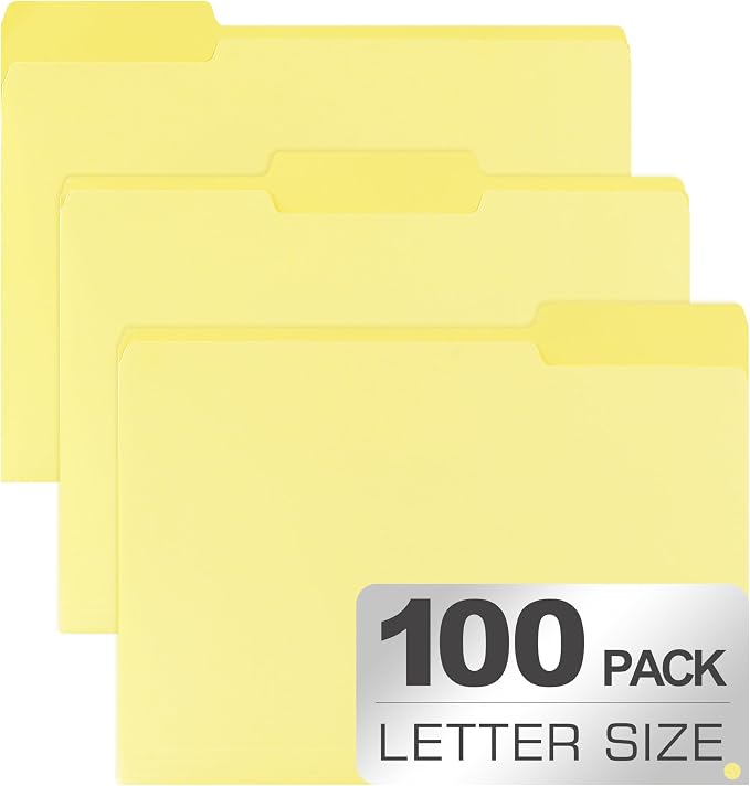 100 Packs Colored File Folders, 1/3 Cut Tabs File Folder, Lemon Yellow File by Unknown