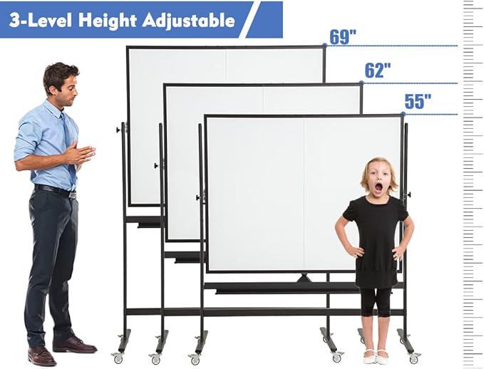 FORTUNO Magnetic Mobile Whiteboard 48"x36", Rolling Double Sided Dry Erase Board with Stand, Reversible Adjustable Height/Angle Easel White Board on Wheels 4' x 3' for Office Classroom Home, Black-DeskLoop Office