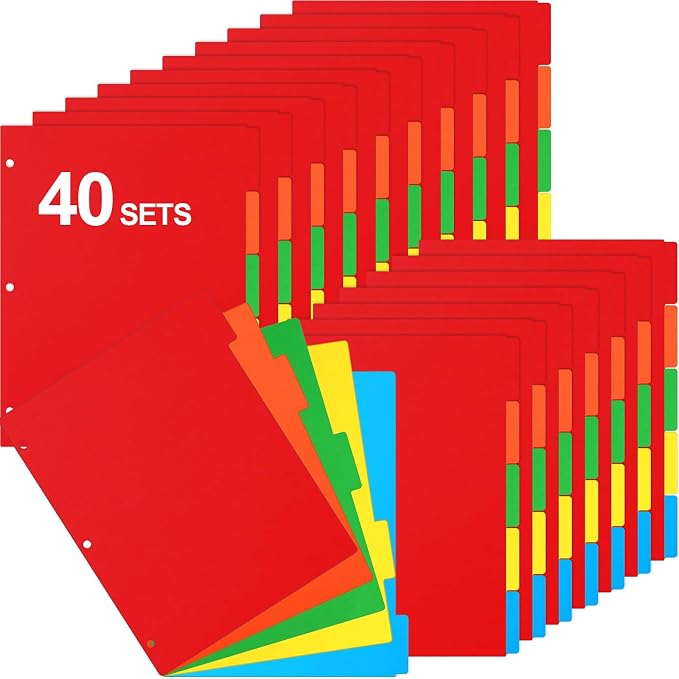 Thenshop 40 Sets/200 Pack Binder Dividers, Letter Size 9 X11.5 Inch 5 Tab by Thenshop