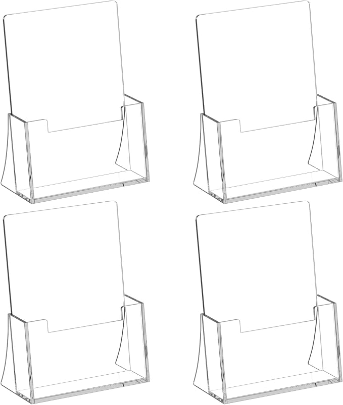 Acrylic Brochure Holder 8.5 x 5.5 Inch 4 Pack, Brochure Display Stands by SUNQEBO