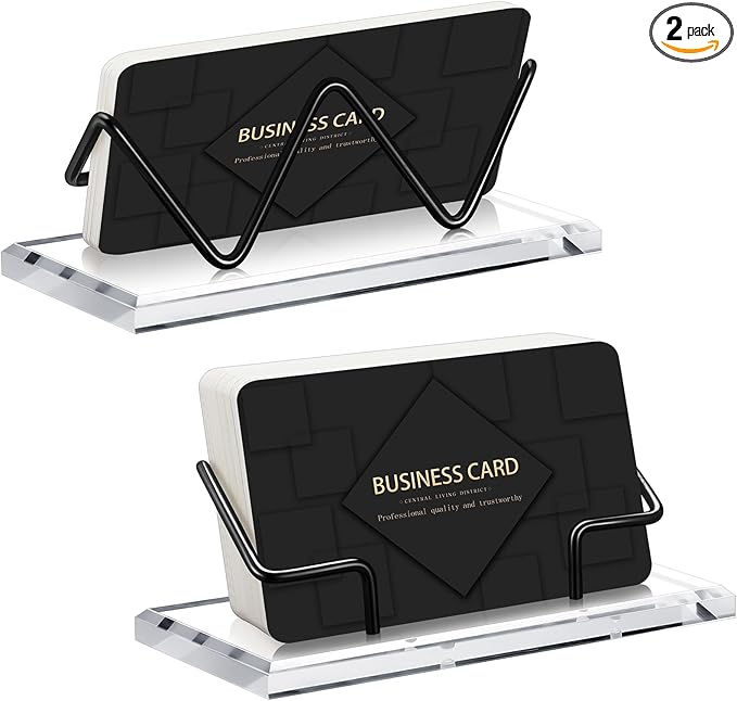 Amyhill 2 Pieces Acrylic Business Card Holder for Desk Clear Horizontal Business Card Display Stand Postcard Holder for Office Home Desktop (Black)-DeskLoop Office