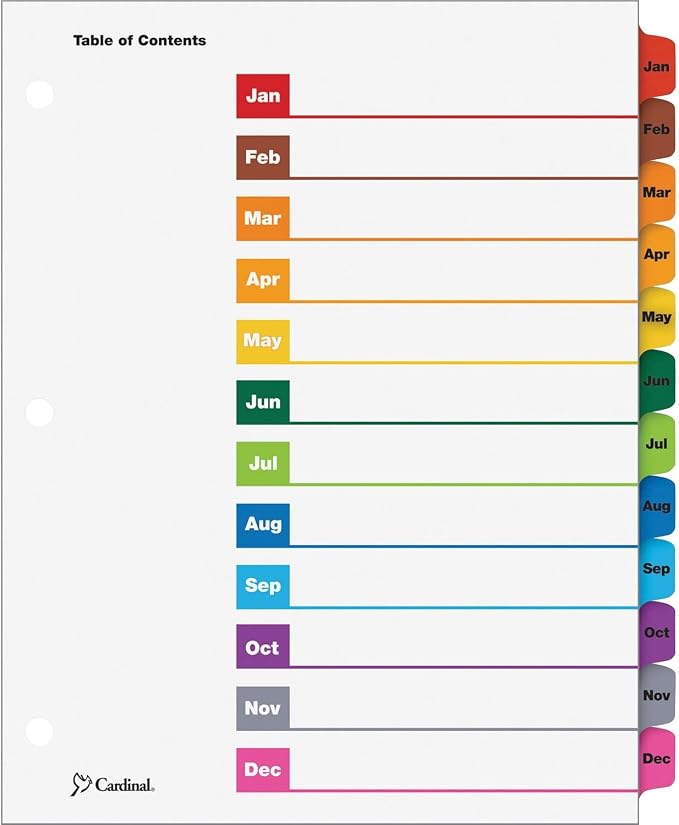 Cardinal OneStep Binder Dividers, 12-Tab Monthly, Customizable Table of Contents by TOPSProducts