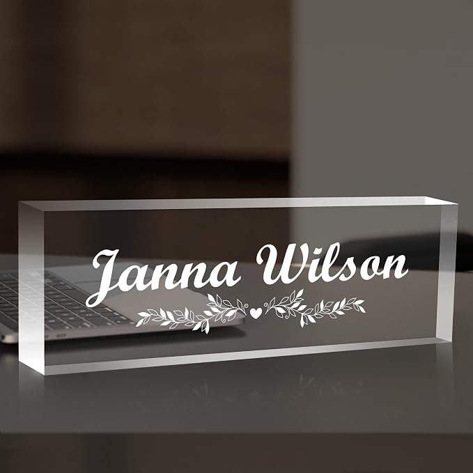 Personalized Desk Name Plate, Custom Acrylic Glass Name Plates by Custom