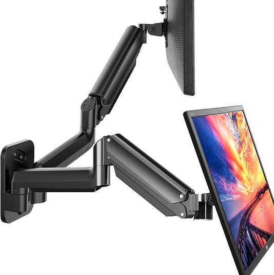 HUANUO Dual Monitor Wall Mount with Gas Spring Arms - 17-32 Inch Computer Screen Mount (4.4-17.6lbs Per Arm) - VESA 75x75/100x100 Height Adjustable Stand for Dual Monitors - Home Office Desk Setup-DeskLoop Office