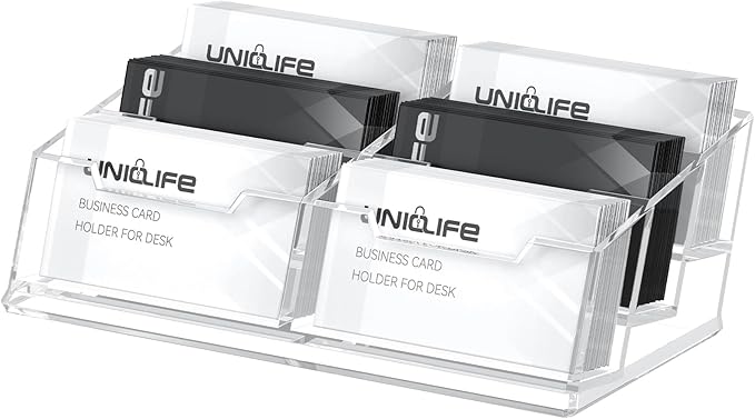 Uniclife Acrylic Business Card Holder for Desk 6 Slots Clear Business Card Display Stand for Men & Women Desktop Business Card Organizer Card Stand for Office Home Exhibition, 360 Card Capacity-DeskLoop Office