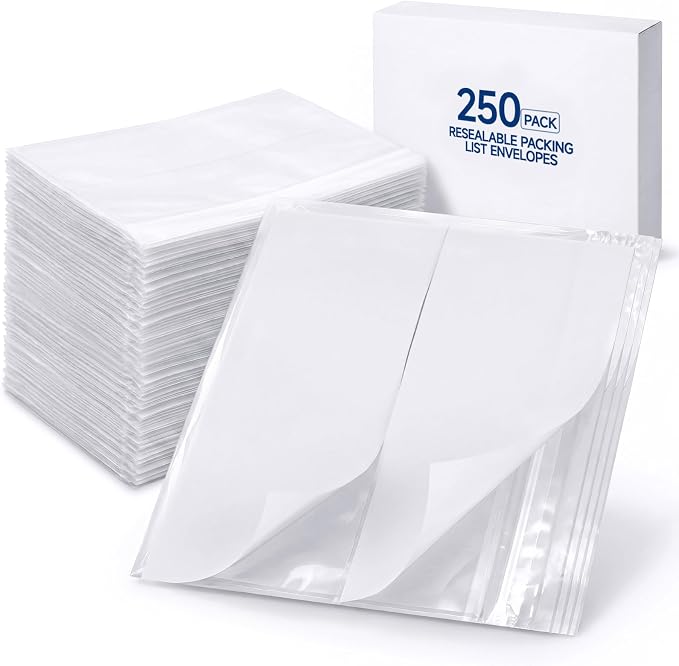 Glenmal 250 Pcs 7" x 5.5" Resealable Packing List Envelopes Clear Self-adhesive by Glenmal