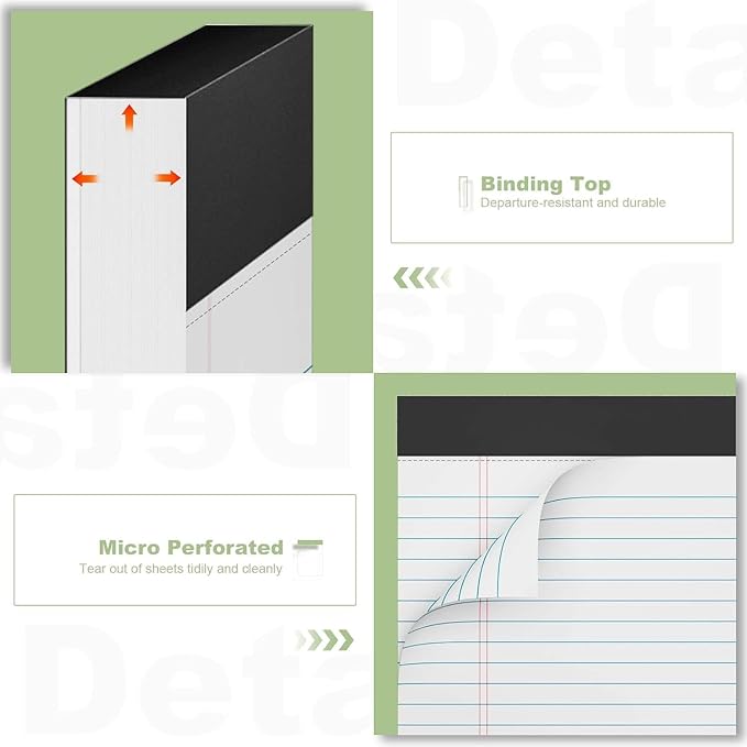 Legal Pads 8.5 x 11.75 Inch Notepad, 12 Pack White Legal Pads 8.5 x 11.75 College Ruled Notepads, Micro Perforated Desk Notepad with Study Backboard, White Notepads for School College Office Business-DeskLoop Office