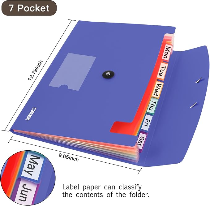 7 Pocket Accordian File Folders, Expanding File Folder A4 Letter Size Paper - Image 2
