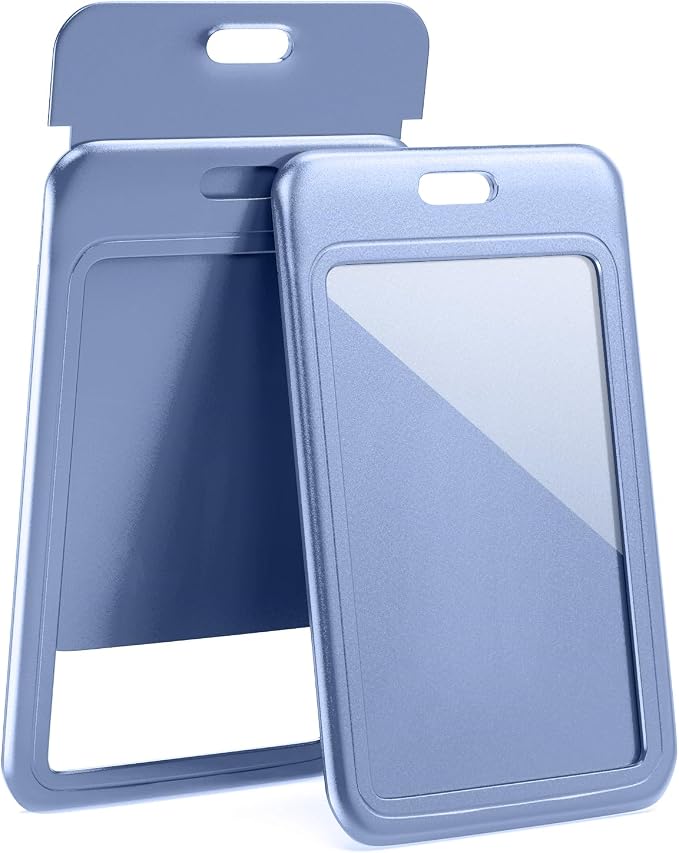 JINEASY ID 2 Pack Sky Blue Hard Plastic ID Badge Holder Vertical Badge ID Case - Image 2